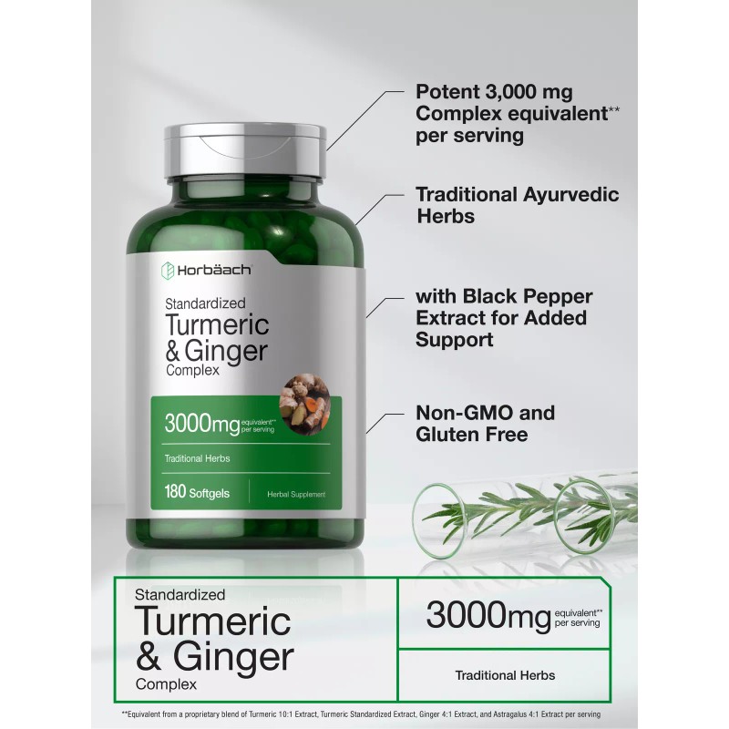 Horbäach Turmeric Curcumin & Ginger Complex 3000 mg | 180