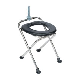 Flash Furniture Hercules Folding Travel Toilet with Tissue Holder, Cushioned Vinyl Seat, Rust Resistant Stainless Steel Frame with Non-Slip Rubber Feet, Portable Camping Toilet, Black