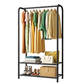 SINGAYE Coat Clothes Storage Organizer Garmen Rack Portable Closet Clothing Racks for Hanging Clothes Heavy Duty Freestanding Wardrobe Laundry with Shelves Black 11.5" D x 32" W x 72" H