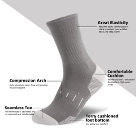 BUDERMMY Mens Socks Cushioned Work Socks Walking Socks Womens Crew Athletic Socks for Outdoor Hiking Trainer Running (UK, Numeric, 6, 9, Regular, Regular, Grey 6 pairs)