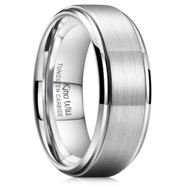 King Will Basic Men's Tungsten Carbide Ring 8mm Polished Beveled Edge Matte Brushed Finish Center Wedding Band(7.5)