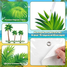Hunnmingre 3 Pcs Tropical Palm Tree Door Cover Hawaiian Luau Party Decoration Porch Banner Summer Large Tiki Aloha Hanging Wall Decor Photo Backdrop for Tropical Beach Pool Bar Birthday Party Supplies