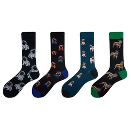 Cansok Men's 4 Packs Bulldog Socks Dog Gift Fun Crazy Novelty Dress Crew Socks (Bulldog - 4 pairs), Bulldog - 4 Pairs, 11-14
