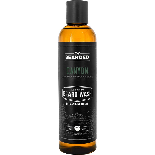 Live Bearded: Beard Wash - Canyon - Beard and Face Wash - 8 fl. oz. - Water-Based Formula with All-Natural Ingredients for a Gentle, Deep Cleanse - Made in the USA