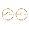 Round Small Sea Wave Stud Earrings for Women (Gold-Toned B)