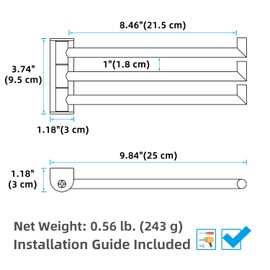 APLusee Swivel Towel Rack for Bathroom Door Wall Mounted, Swivel Towel Bar with 3 Rotating Arms 304 Stainless Steel, Flexible Kitchen Wall Hanging, Brushed Gold