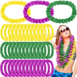 Knitgrip 36 Pcs Mardi Gras Leis Hawaiian Flower Necklace Mardi Gras Garlands Necklace Flower for Mardi Gras Party Favors Parade Party Summer Birthday Party Decorations