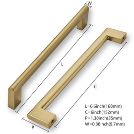 khtumeware 6 Inch Hole Center 6 Pack,Champagne Bronze Cabinet Pulls Heavy Duty Solid Satin Brass Kitchen Drawer Handle Antique Cabinet Hardware for Bathroom, Drawer, Cabinet