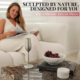 Gusto Nostro Luxury White Marble Decorative Bowl for Coffee Table - Elegant Modern Fruit Bowl for Kitchen Counter - Heavy Stone Entryway Catch all for Keys, Jewelry, Potpourri Holder - 8" Medium Size