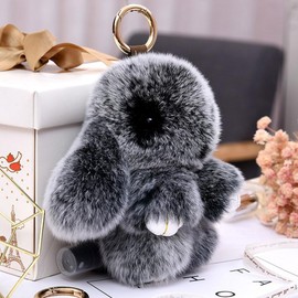 Easter Bunny Lulu Keychain with Tin,Fluffy Bunny Keychain Accessories for bag charms,Bunnylulu Handmade Soft Pompom Charms (black)