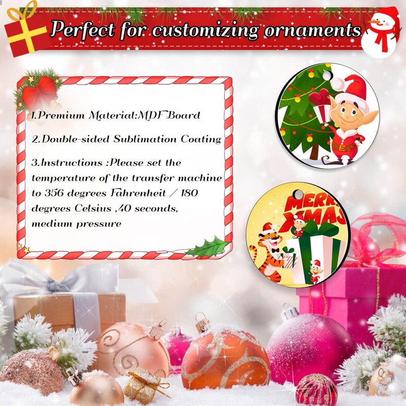 Billbotk 25 Pieces Sublimation Ornament Blanks, 3.15'' Round Blank Sublimation