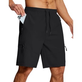 SERAMY Mens Hiking Cargo Shorts 9 Inch with Zipper Pockets Quick Dry Stretch Lightweight Drawstring for Outdoor Casual Fishing Black XXL