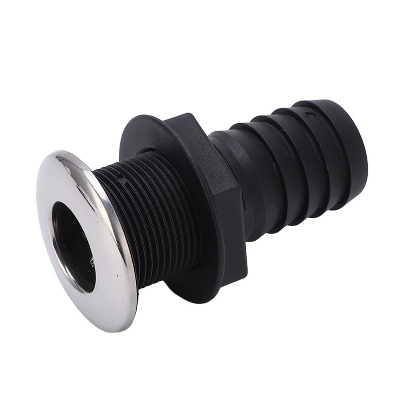 1 1/2in Through Hull Drain Straight Black with Stainless Steel