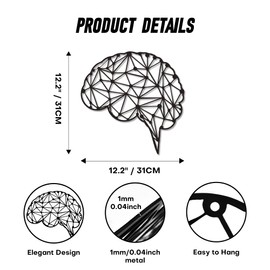 YATEASLU Brain Metal Decorative Wall Decor,Geometric Mental Health Decor for Office, Living Room, Nursery Wall Decor,Brain Gifts for Home, School, Therapy Room (12.2" x 12.2")