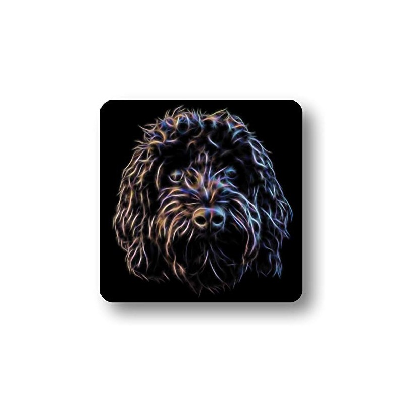 Fractal Artworks Cockapoo Coaster Set with Fractal Art Design. Black