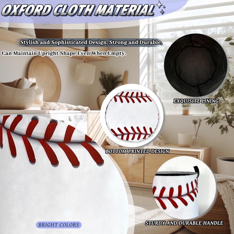 Baseball Texture Laundry Basket Foldable Funny Baseball Laundry Hamper With