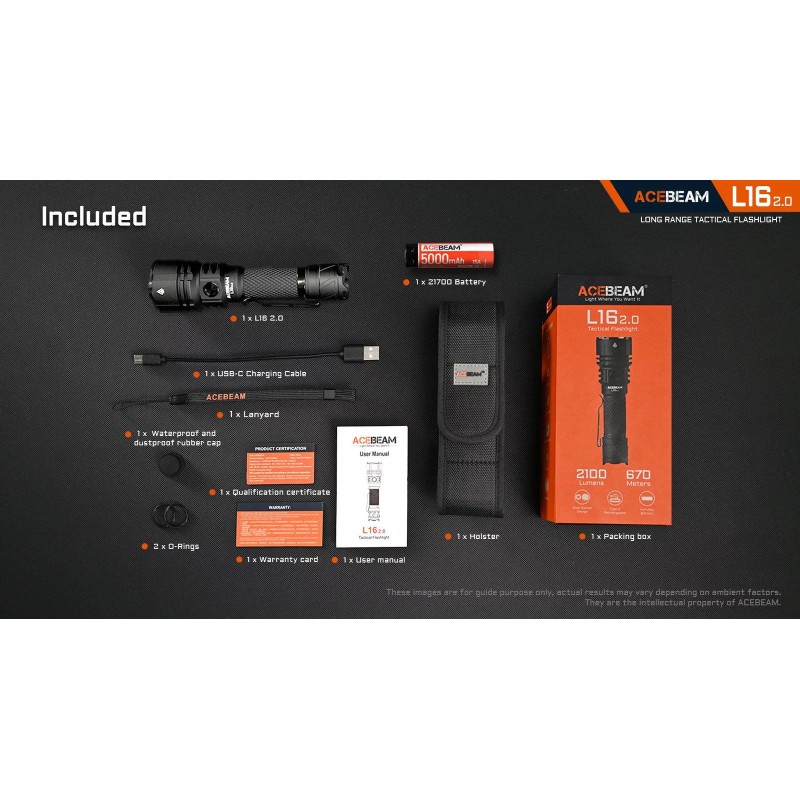 Acebeam L16 2.0 Green 2100 Lumen USB-C Rechargeable 112k Candela