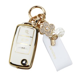 Anevios Car Key Case VW with Key Fob 3 Buttons TUP Compatible with VW Golf 5 6 Polo Touran Tiguan Passat Sharan Skoda Seat Key Cover Car Key Cover Protective Case (White)