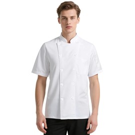 DiULi Chef Jacket, Unisex Chef's Short Sleeve Jacket Professional Lightweight Chef Jackets Protective Safety Short Sleeve Coat Modern Chesfswear,White-M