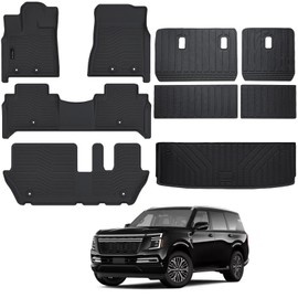 Auxko All Weather Floor Mats Cargo Mat with Backrest Mat Fit for 2025 Nissan Armada 8 Seats TPE Liners Accessories Guard Odorless Anti-Slip Floor & Cargo Liners for Nissan Armada 2nd Row Bench Seat