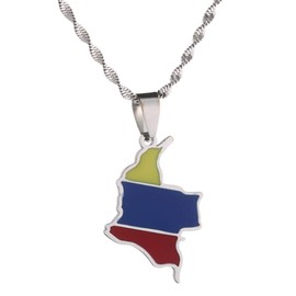 Stainless Steel Map of Colombia Heart Pendant Necklace for Women Colombian Flag Jewelry (Silver Color 2)
