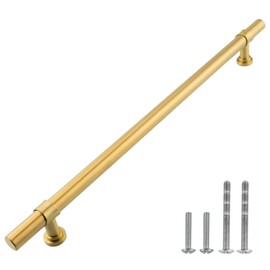 Modket 10 Pack Brushed Gold Satin Brass T Bar Cabinet Handle 304 Stainless Steel — 12-5/8" Overall Length, 10-1/8" (256mm) Hole Center, Cabinet Door Drawer Hardware/Dresser