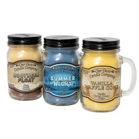Our Own Candle Company Vanilla Waffle Cone, Rootbeer Float, and Summer Night - Summer Variety Pack Scented Mason Jar Candles, 13 oz (3 Pack)