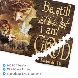 Christian Puzzles for Adults 500 Pieces Religious Jesus Jigsaw Puzzle Inspirational Motivational Bible Still and Know That I Am God Wooden Puzzle for Challenging Family Activity Games