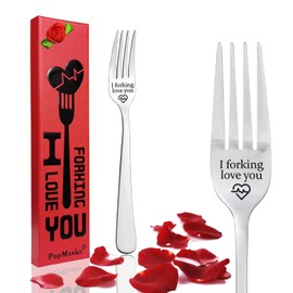 I Forking Love You Fork in Gift Box, Stainless Steel Engraved Letter Dinner Fork, Unique Carving Fork Best Gifts for Valentine's Day Christmas Birthday Anniversary with Rose