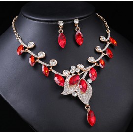 J's select Women's Belly Dance Ballroom Dance Leaf Party Necklace Earrings Gold, Rhinestone, Rhinestone