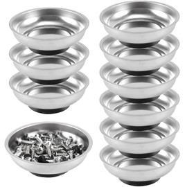 FUNSUEI 10 Packs 3 Inches Magnetic Tray, Stainless Steel Magnetic Bowl, Round Magnetic Parts Tray for Pins, Screws, Bolts, Nuts, Small Parts