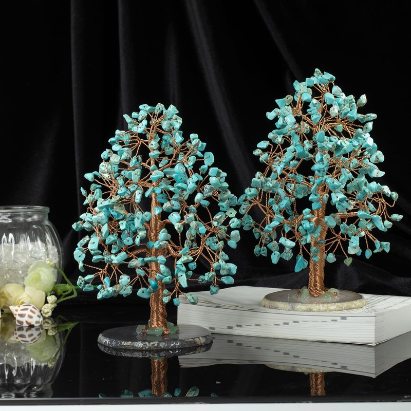 Nupuyai Green Howlite Turquoise Crystal Tree Feng Shui Money Tree