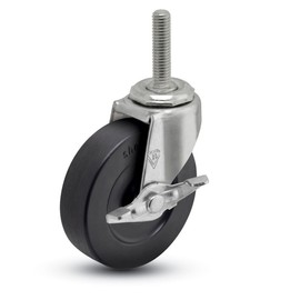 Shepherd Regent Series 2-1/2" Diameter Hard Rubber Wheel Swivel Caster with Side Brake, 5/16" Diameter x 1" Length UNC18 Threaded Stem, 95 lbs Capacity, Zinc Finish