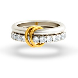 HOLINSE Chunky Stackable Cubic Zirconia Rings Set Non Tarnish, Silver Rings Set for Women, 18K White Gold Plated Multi-Link Connected Rings (Silver, 6)