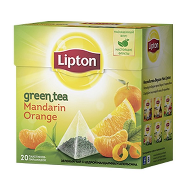 Lipton Pyramid Green Tea Bags - Mandarin Orange - 20 ct - ( Pack of 3 ) Imported