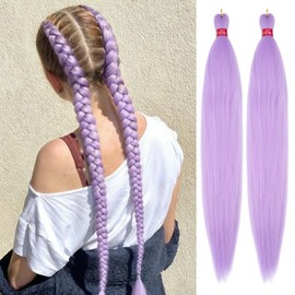 Lavender Purple Braiding Hair Pre Stretched 2 Packs Box Braids Hair Extensions 26 Inches Synthetic Pre Stretched Braiding Hair…