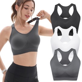 Sports Bras for Women High Support: Racerback Padded Impact Compression Plus Size Workout longline Seamless Tank Tops with Built in Bra Pack for Large Bust for Yoga Athletic Gym Running Exercise Black