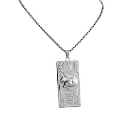 Chiorgone Dollar Style Pendant Necklace - Silver Tone Money Currency Casino Charm Chain - Hip Hop Wealth Prosperity Lucky Casino Necklace Jewelry for Men Women.