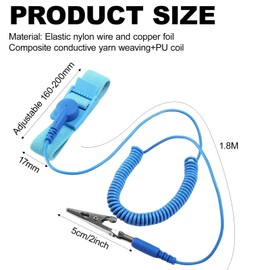 Anti Static Wrist Straps Band ESD Discharge, Adjustable Wrist Strap Band with Grounding Wire, Antistatic Wristband, Ground Yourself to Prevent Build Up of Static Electricity