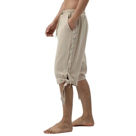 JIEFULL Men's Pirate Shorts- Renaissance Costume Trousers- Medieval Retro Pants -Viking Shorts(Beige,3XL)