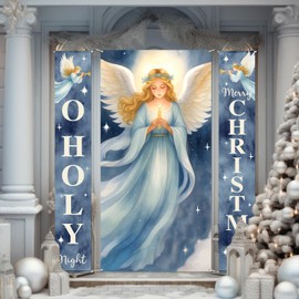 Lounsweer 3 Pcs Christmas Angel Door Cover Porch Banners O Holy Night