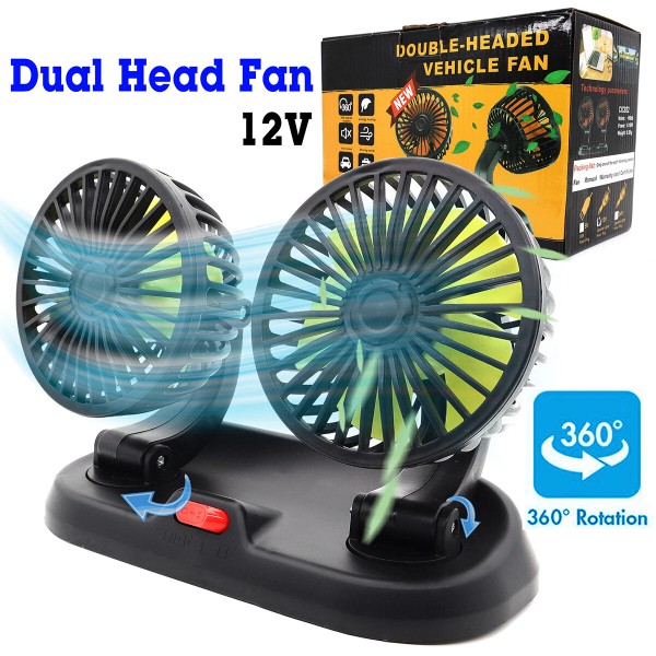 Unbranded 12V Dual Head Car Fan Portable Vehicle Truck 360