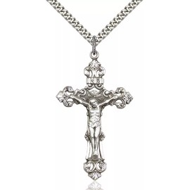 Bliss Sterling Silver Catholic Cross Crucifix Medal Pendant Necklace 24" Chain GiftBox