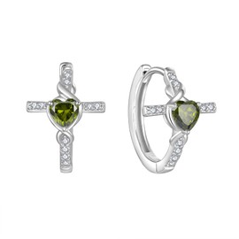 Lwsary Infinity Cross Hoop Earrings 925 Sterling Silver Crucifix Christian Religious Huggie Earrings Heart Peridot August Birthstone Jewelry for Women