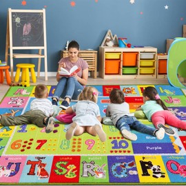 AKASISRUG ABC Kids Rug, Kids Carpet for Playroom, Classroom Carpet with Anti-Slip Back, Educational Preschool Rugs with ABC, Numbers, Animals Colors, Shapes, Extra Large Thick (Style 5, 9'8" x 6'5")