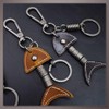 [ワン リミテーション] キーホルダー キーリング レトロ レザー チャーム 魚 骨 おしゃれ