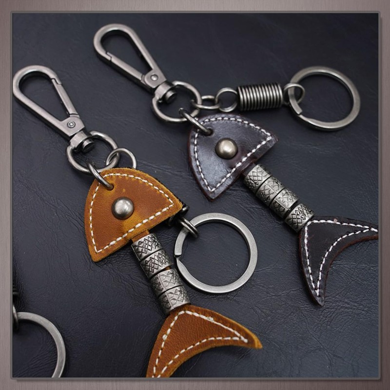 [ワン リミテーション] キーホルダー キーリング レトロ レザー チャーム 魚 骨 おしゃれ