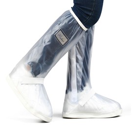 Dokpav Cubre Zapatos Impermeable, Cubrecalzado PVC, Cubrezapatos Impermeable Antideslizante Reutilizable, Botas De Lluvia, Protector Cubre Zapatos con Cinta Reflectante para Hombres y Mujeres (L)