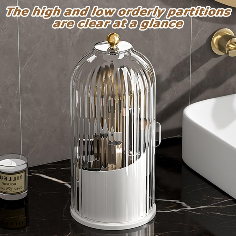 Cosmetic Storage with Transparent Compartments, Rotating Birdcage Makeup Organizer, Desktop