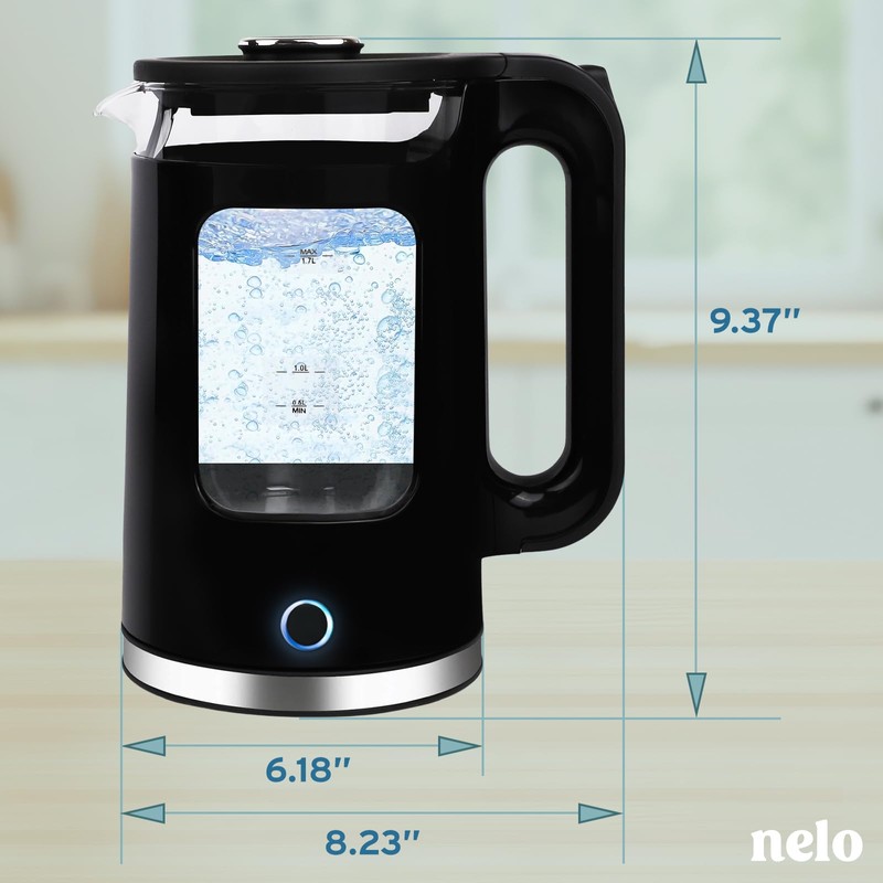 NELO Electric Kettle with Keep Warm Function, Sleek Glass Window